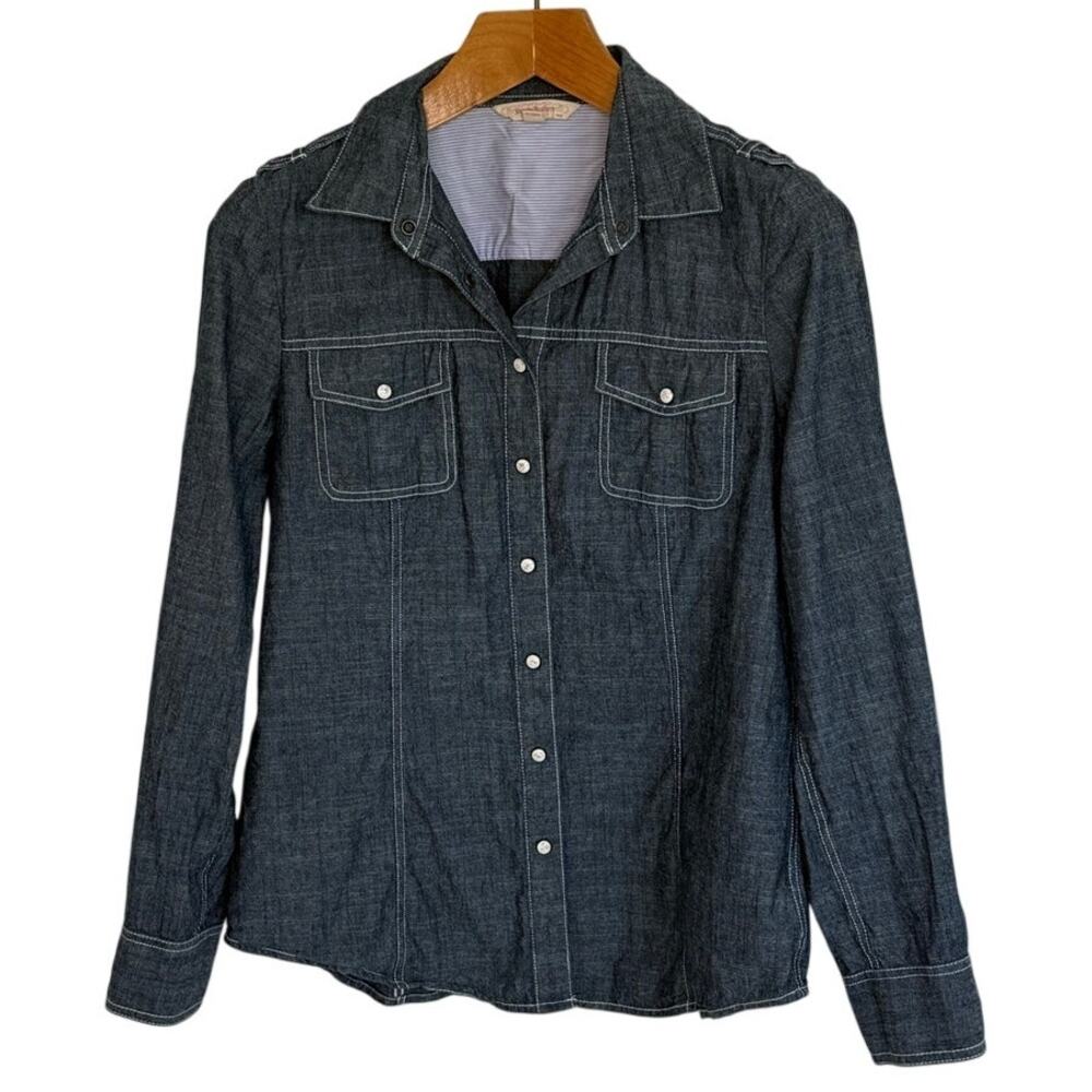 Brooks Brothers Women’s Chambray Military Utility Shirt Gray Contrast Stitch 10